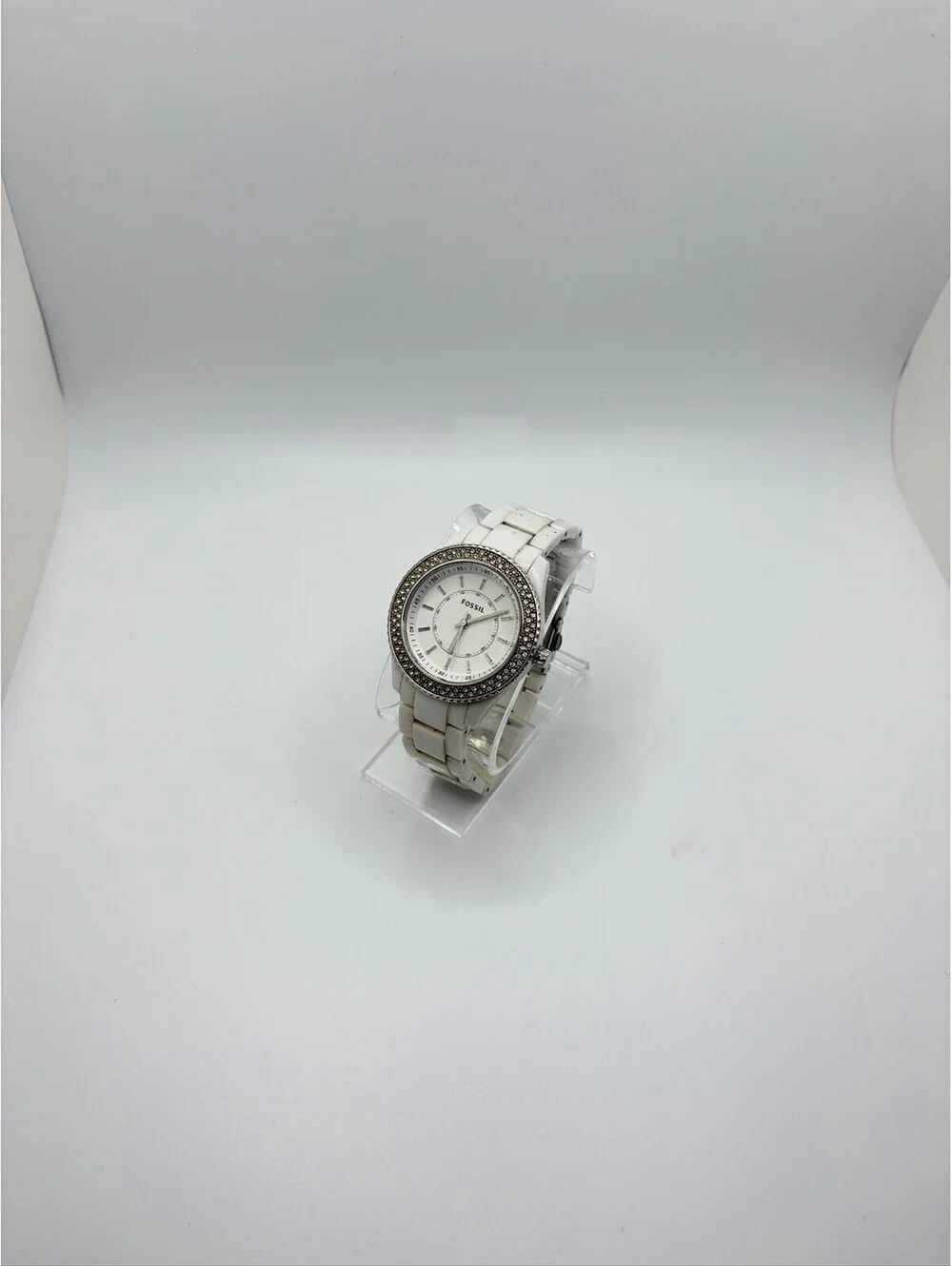 Fossil ES-2444 Women’s Bracelet Wristwatch Crystal Bezel Working New Battery